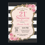 Floral Pink Peonies Surprise 21st Birthday Party Invitation<br><div class="desc">Floral Pink Peonies Surprise 21st Birthday Party Invitation for women. Gold Glitter. Blush Watercolor Floral Flower Chic. Black and White Stripes. 13th 15th 16th 18th 20th 21st 30th 40th 50th 60th 70th 80th 90th 100th, Any Ages. Printable Digital. For further customization, please click the "Customize it" button and use our...</div>
