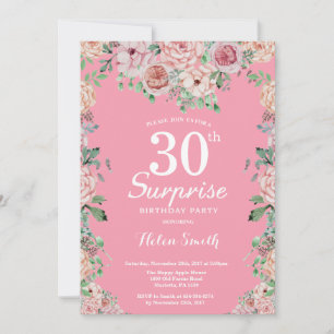 Floral Pink Peonies Surprise 30th Birthday Invitation