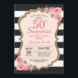 Floral Pink Peonies Surprise 50th Birthday Party Invitation<br><div class="desc">Floral Pink Peonies Surprise 50th Birthday Party Invitation for women. Gold Glitter. Blush Watercolor Floral Flower Chic. Black and White Stripes. 13th 15th 16th 18th 20th 21st 30th 40th 50th 60th 70th 80th 90th 100th, Any Ages. Printable Digital. For further customization, please click the "Customize it" button and use our...</div>