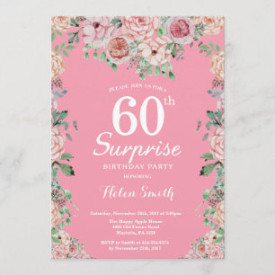 Floral Pink Peonies Surprise 60th Birthday Invitation