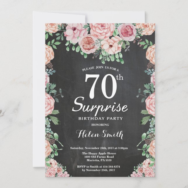 Floral Pink Peonies Surprise 70th Birthday Invitation (Front)