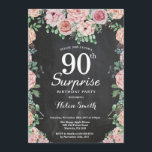 Floral Pink Peonies Surprise 90th Birthday Invitation<br><div class="desc">Floral Pink Peonies Surprise 90th Birthday Invitation for Women. Watercolor Floral Flower. Elegant Pink Rose and Peony Flowers. Adult Birthday. Chalkboard Background. Black and White. 13th 15th 16th 18th 20th 21st 30th 40th 50th 60th 70th 80th 90th 100th, Any Ages. For further customization, please click the "Customize it" button and...</div>