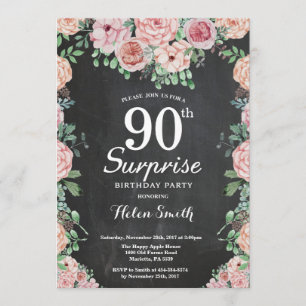 Floral Pink Peonies Surprise 90th Birthday Invitation