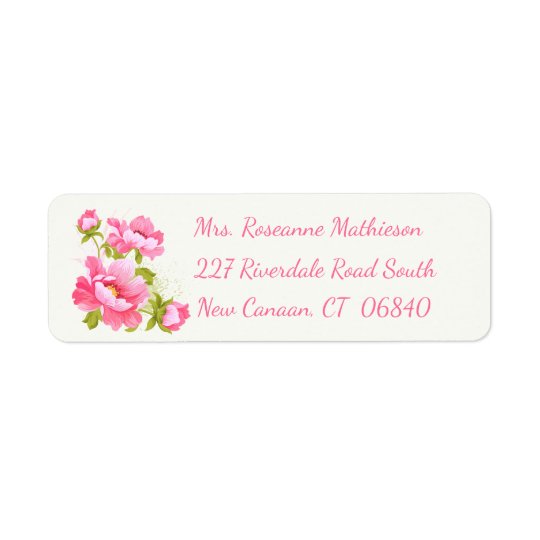 Floral Pink Peony Flower Return Address Label