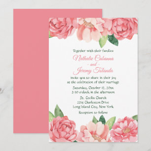 Floral Pink Peony Roses Wedding Flowers Peonies Invitation