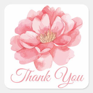 Floral Pink Peony Thank You Flower Peonies Square Sticker