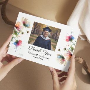 Floral Pink Photo Graduation Personalize Thank You Card
