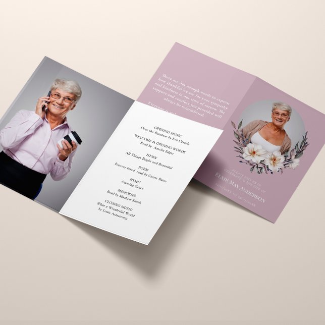  Floral pink photo memorial order of service  Invitation (Creator Uploaded)