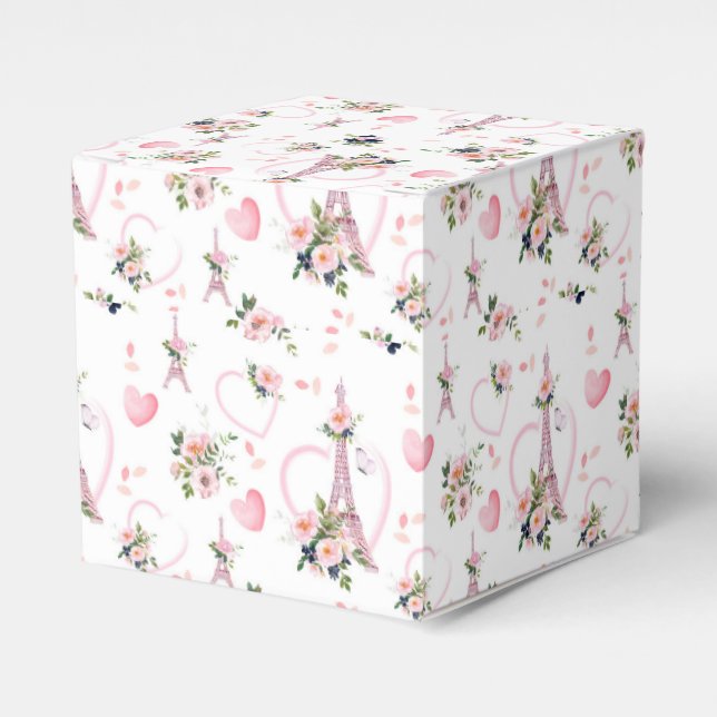 Floral Pink Pillow Paris Favor Box (Front Side)