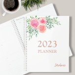 Floral Pink Planner<br><div class="desc">This girly planner is decorated with a watercolor bouquet of roses and foliage in shades of pink, blush, and green. Easily customizable with the year and your name. Use the Design Tool to change the text size, style, or colour. As we create our artwork you won't find this exact image...</div>