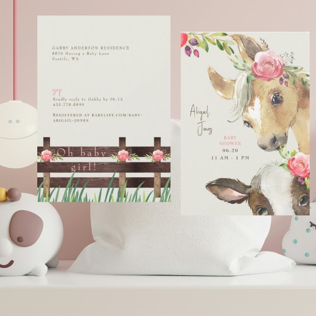 Floral Pink Pony & Cow  Baby Shower  Invitation (Creator Uploaded)