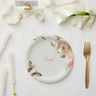 Floral Pink Pony & Cow  Baby Shower Paper Plate