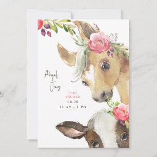 Floral Pink Pony & Cow II Baby Shower  Invitation