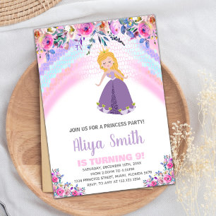 Floral Pink Princess Birthday Invitations