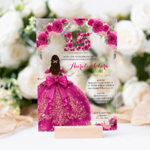 Floral Pink Princess Dress Coquette Quinceanera Acrylic Invitations