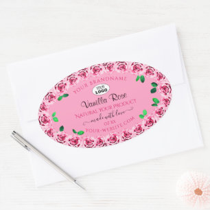 Floral Pink Product Label Flowering Roses and Logo