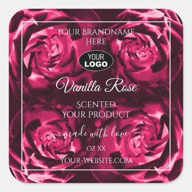 Floral Pink Product Labels Rose Flowers with Logo (Front)