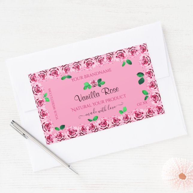 Floral Pink Product Package Labels Flowering Roses (Envelope)