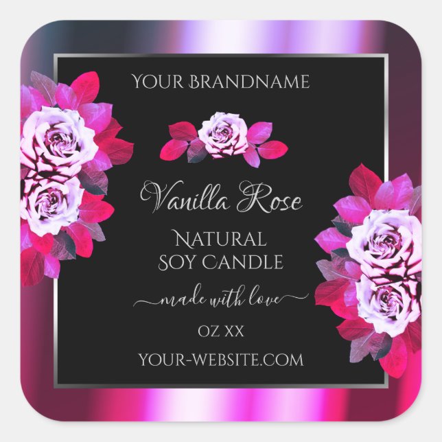 Floral Pink Purple and Black Product Labels Roses (Front)