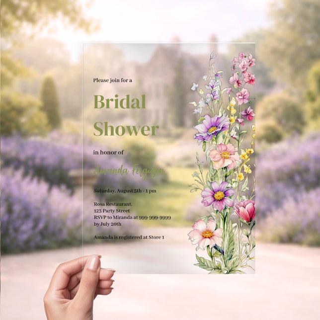 Floral pink purple clear Bridal Shower Acrylic Invitations (Creator Uploaded)