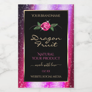 Floral Pink Purple Glitter Black Product Labels