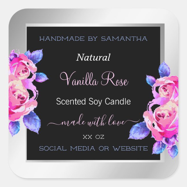 Floral Pink Purple Silver Product Packaging Labels (Front)