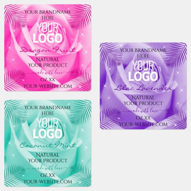 Floral Pink Purple Teal Rose Product Labels Logo (Group)