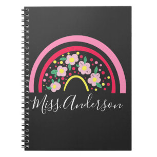 Floral Pink Rainbow Personalized Teacher Gift   Notebook
