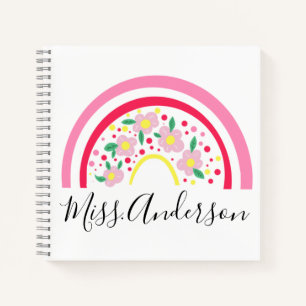 Floral Pink Rainbow Personalized Teacher Gift Notebook