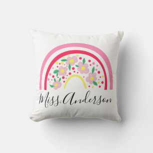 Floral Pink Rainbow Personalized Teacher Gift  Throw Pillow