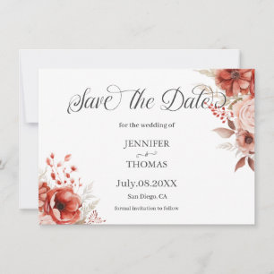 Floral Pink Red Colours Elegegant Save The Date