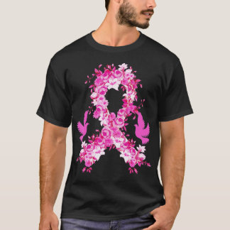 Floral Pink Ribbon Breast Cancer Awareness T-Shirt