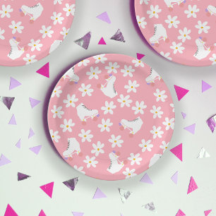 Floral Pink Roller Skates Roller Skating Birthday Paper Plate
