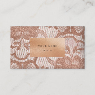 Floral Pink Rose Gold White Lace Vip Glam Business Card