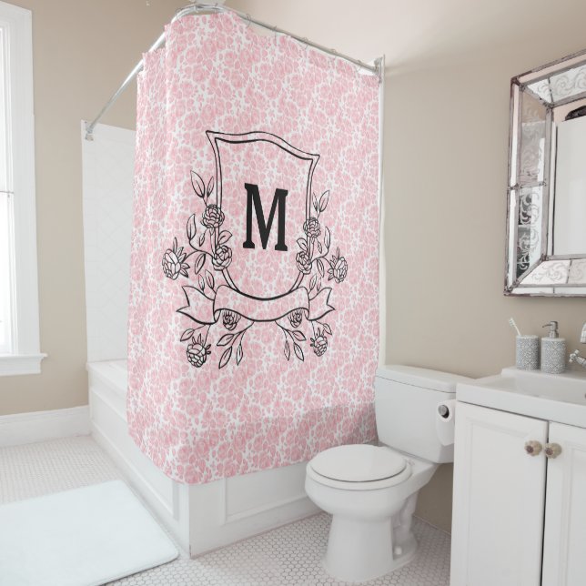  Floral Pink Rose Pattern Monogram (In Situ)