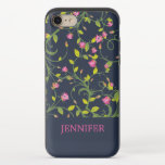 Floral Pink Rose Vine Navy Elegant Personalized iPhone 8/7 Slider Case<br><div class="desc">A delicate pink rose floral vine pattern on a navy background with a personalized name in hot pink. Edit or delete the text in the text box to personalized.</div>