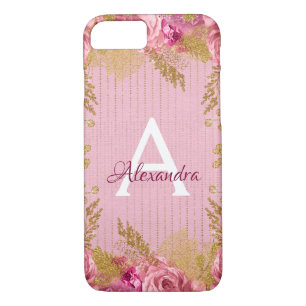 Floral Pink Roses and Gold Foil Monogram Case-Mate iPhone Case