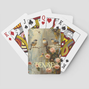 Floral Pink Roses Bird Deck of Cards Custom