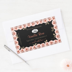 Floral Pink Roses Black Product Package Label Logo