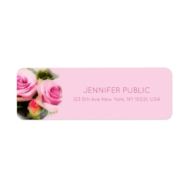 Floral Pink Roses Bouquet Flowers Return Address (Front)