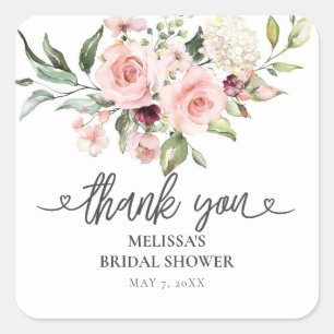 Floral Pink Roses Bridal Shower Square Sticker