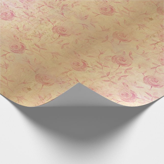 Floral Pink Roses Gold Shimmer Chic Wrapping Paper (Corner)