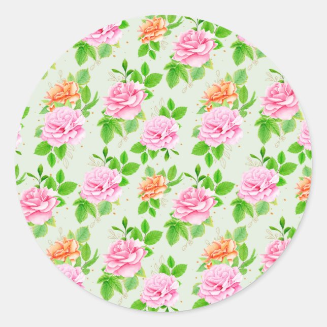 Floral Pink Roses Pattern-23670 Classic Round Sticker (Front)
