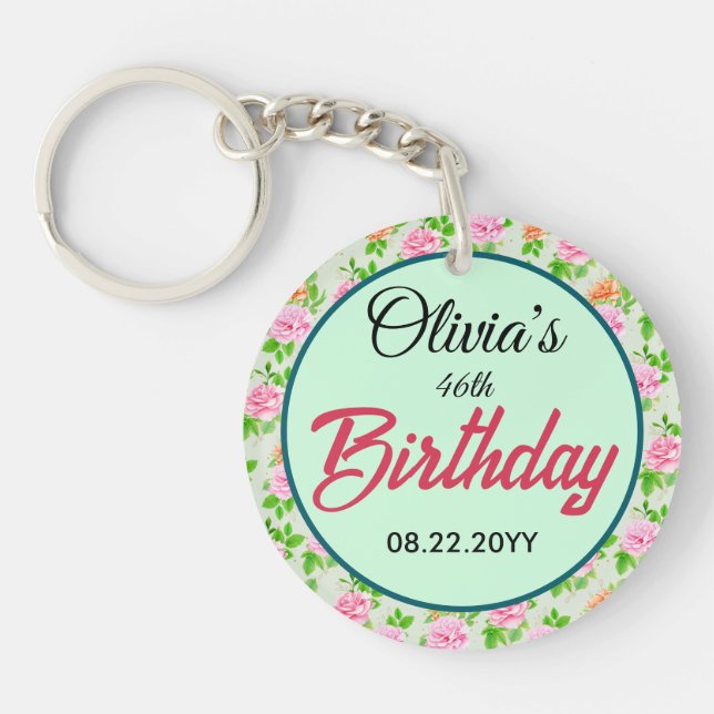 Floral Pink Roses Pattern-23670 Keychain (Front)