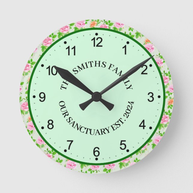 Floral Pink Roses Pattern-23670 Round Clock (Front)