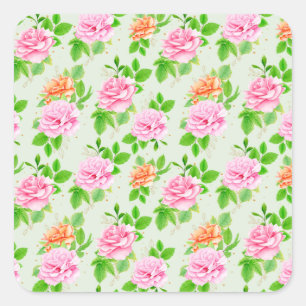 Floral Pink Roses Pattern-23670 Square Sticker