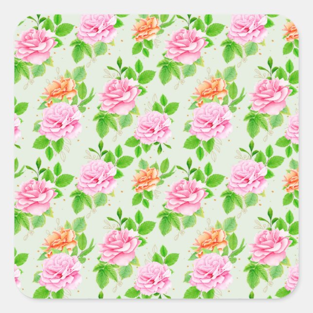 Floral Pink Roses Pattern-23670 Square Sticker (Front)