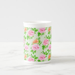 Floral Pink Roses Pattern Bone China Mug