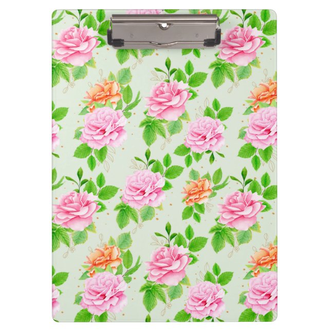 Floral Pink Roses Pattern Clipboard (Front)