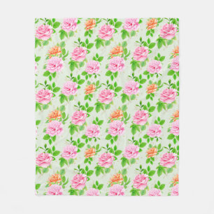 Floral Pink Roses Pattern Fleece Blanket